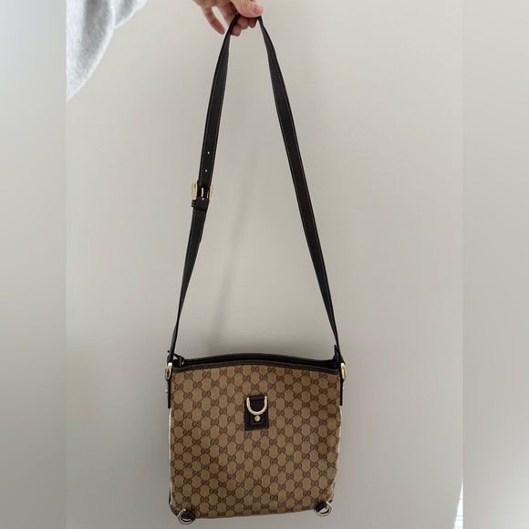 Gucci - Crystal Monogram Abbey Messenger Bag Beige Dark Brown - Picture 1 of 16